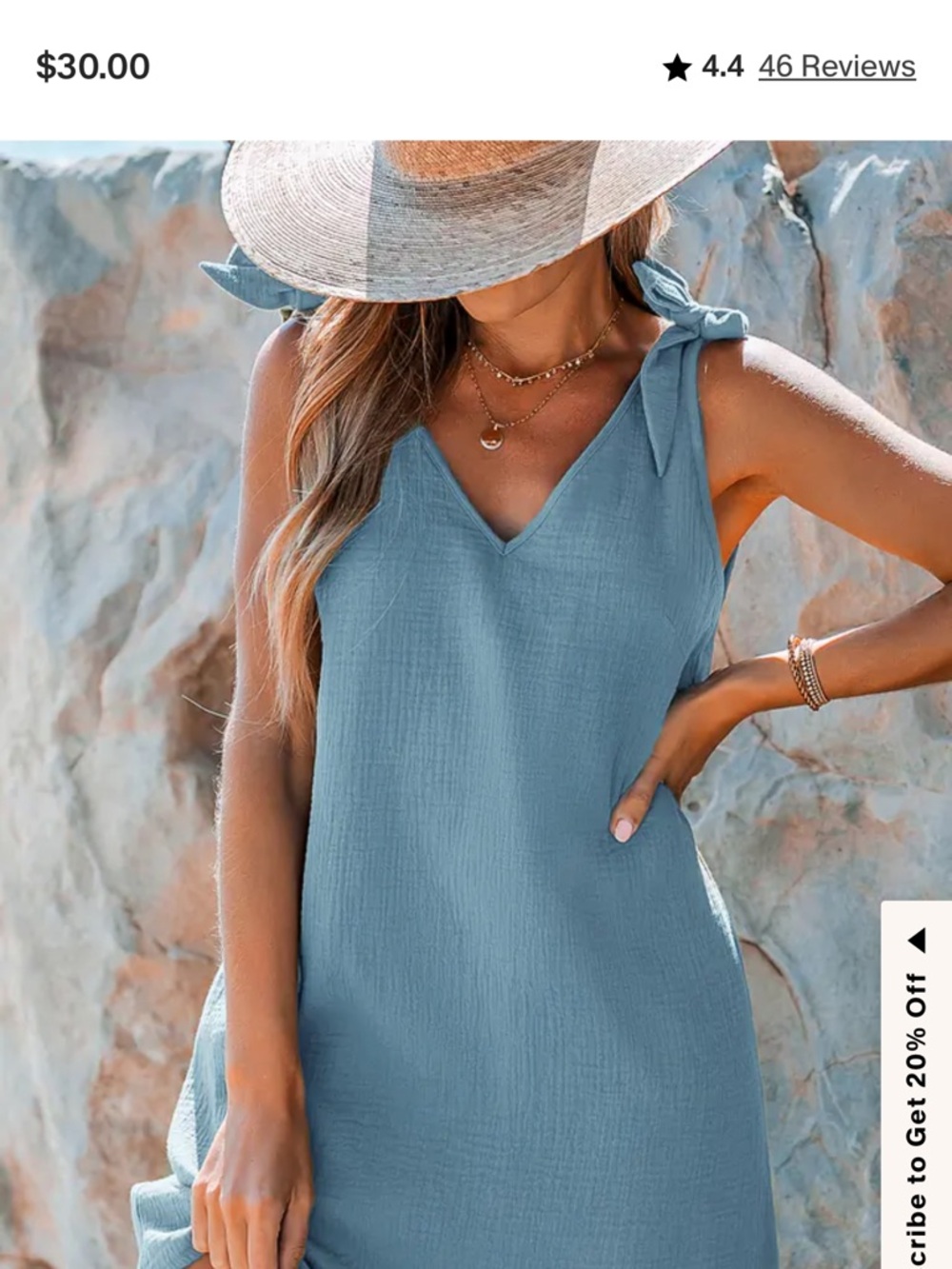 Cupshe Pale Blue V-Neck Tie-Shoulder Linen Dress